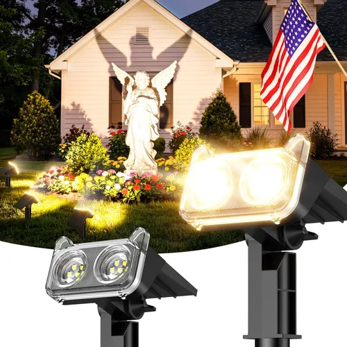 Vista 12 de LETMY Solar Lights Outdoor Waterproof IP65, 4 Pack Solar Spot Lights Outdoor with 2 Big LEDs, 2-in-1 Wall Lights & 8 Modes Solar Landscape