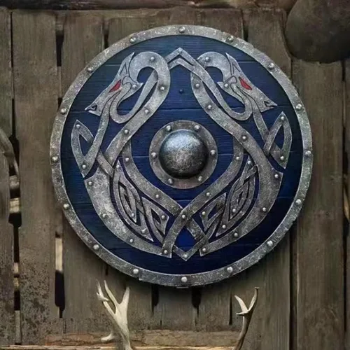 Vista 3 de Escudo vikingo medieval para combate, escudo redondo para soldadoguerrero, hecho a mano, escudo de seguridad para recreación, escudo de seguridad
