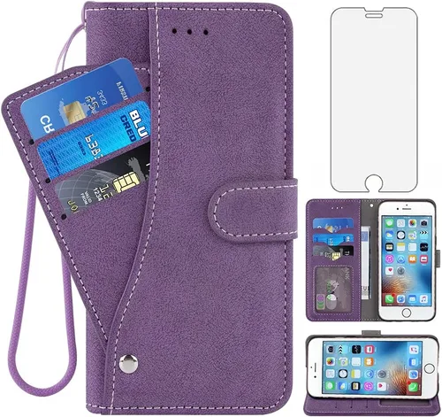 Vista 8 de Funda compatible con iPhone 6plus 6splus 6/6s Plus y protector de pantalla de vidrio templado, funda para tarjetero/tarjetero, fundas para teléfono