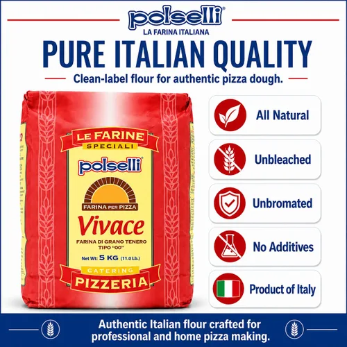 Vista 4 de Vivace, Tipo "00" Harina Doble Cero, Harina OO, Napoletana, Romana, Mezcla Tradicional para Masa de Pizza, Pasta, Pan, (5 kg) 11 lbs por Polselli