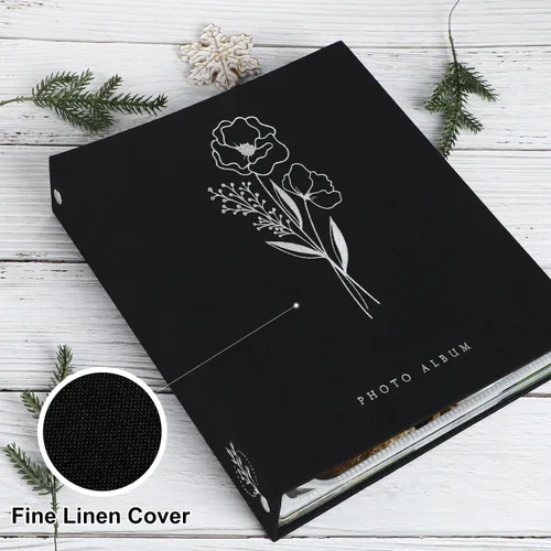 Vista 3 de Lanpn Álbum de fotos de 8 x 10 pulgadas, tapa dura de lino, sin ácidos, bolsillo de carga superior, libro de fotos con fundas que sostiene 100 Negro