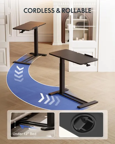 Vista 8 de FLEXISPOT Mesa auxiliar en forma de C de altura ajustable con parte superior inclinable de un solo lado, mesa auxiliar móvil para sofá y mesita