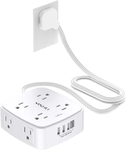 Vista 9 de Regleta de protección contra sobretensiones de 5 pies, 8 tomas amplias con 4 puertos USB, extensor de salida de 3 lados con cable de extensión de 5