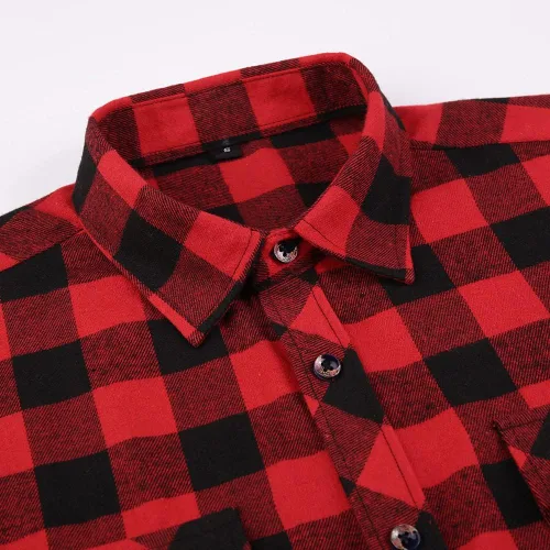 Vista 3 de Camisa de franela a cuadros para hombre, ajuste regular, manga larga, casual, con botones