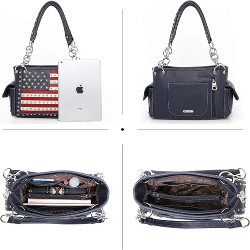 Vista 5 de Montana West Bolso patriótico con tachuelas para mujer, bolso con bandera estadounidense y bolso cruzado