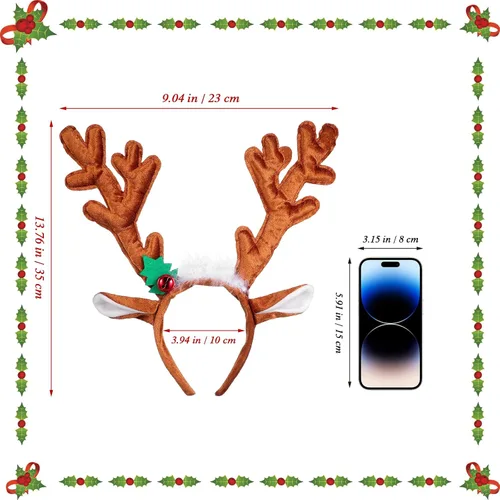 Vista 2 de TOYMYTOY Diadema de Navidad con cuernos de reno, aro para el pelo para fiesta de Navidad