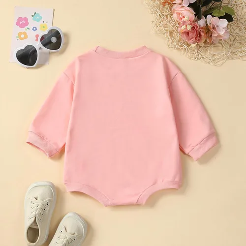 Vista 26 de Traje de bebé niña para el primer día de San Valentín, mameluco de burbujas con cuello redondo, sudadera linda para primavera y otoño
