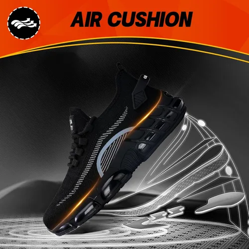 Vista 5 de BAIYIJIA Zapatos de punta de acero para hombre, zapatos de trabajo antideslizantes para construcción con amortiguación de aire, zapatos