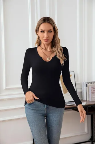 Vista 7 de VICHYIE Camiseta de manga corta con cuello en V para mujer, estilo casual, ajustada