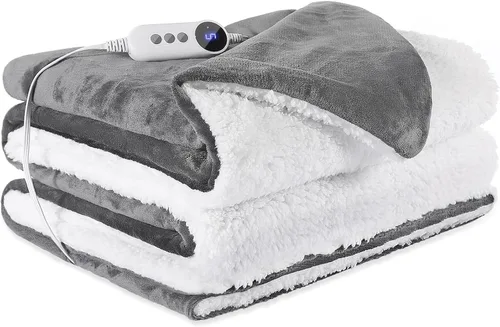 Vista 11 de Manta Térmica de 50"x60", Franela Ultra Suave y Sherpa Manta Eléctrica, Calentamiento Rápido y Protección contra Sobrecalentamiento, 9 Temperaturas