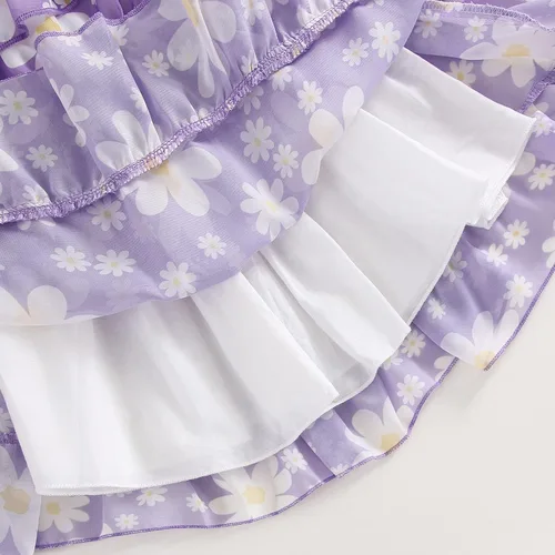 Vista 8 de Vestido de verano para niñas pequeñas, vestido de princesa de gasa, vestido de tutú floral, ropa de playa con tirantes, falda de verano para niña