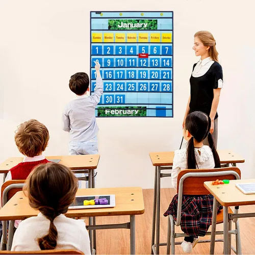 Vista 3 de Calendario mensual de bolsillo, calendario escolar, kit de calendario escolar para aula escolar recursos de aprendizaje (azul)