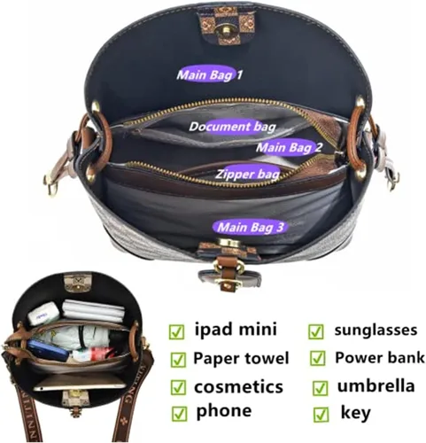 Vista 6 de Bolsos de mano y monedero para mujer, bolso de hombro retro con asa superior