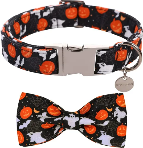 Vista 37 de DOGWONG Collar de otoño para perro con lazo, collar de moño para perro de Acción de Gracias, collar ajustable de algodón de otoño con hoja de arce