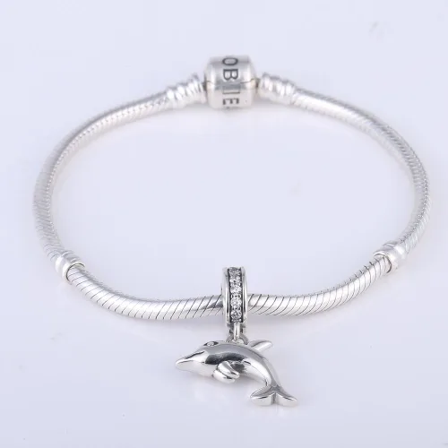 Vista 4 de Encanto Delfín de auténtica plata esterlina 925. Encanto de la suerte.Encanto de animal. Encanto de océano. Encanto para brazalete., sin metal, B