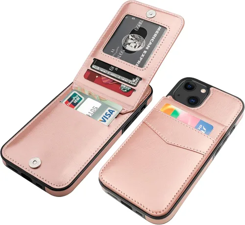 Vista 23 de KIHUWEY Funda Cartera Compatible con iPhone 13 con Soporte para Tarjetas de Crédito, Cierre Magnético de Cuero Premium con Soporte, Funda Protectora