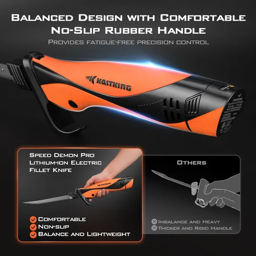 Vista 3 de KastKing Cuchillo de filete eléctrico inalámbrico con cuchillas afiladas de 7 y 9 pulgadas (Speed Demon Pro), recargable, de alta velocidad
