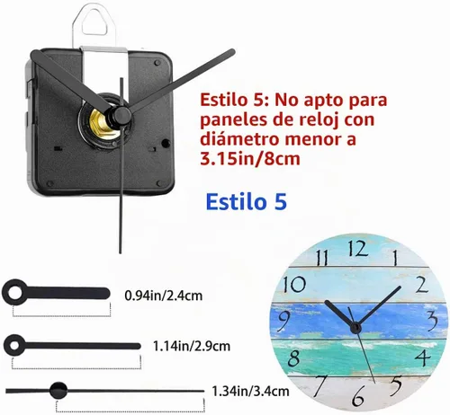 Vista 5 de Paquete de 2 mecanismos de movimiento de reloj en miniatura de pared sin tictac con 5 pares de manecillas cortas, kit de motor de cuarzo, funciona