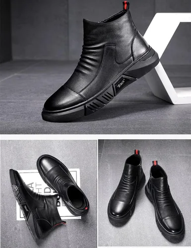 Vista 4 de Keilinia Botas de cuero casuales de alta calidad italianas negras para hombre, botines antideslizantes que absorben los golpes para otoño 2022
