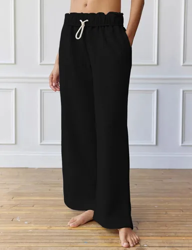 Vista 5 de TBETNE Pantalones deportivos de forro polar para mujer, casuales, elásticos, de cintura alta, pierna ancha, pantalones deportivos Y2K con bolsillos