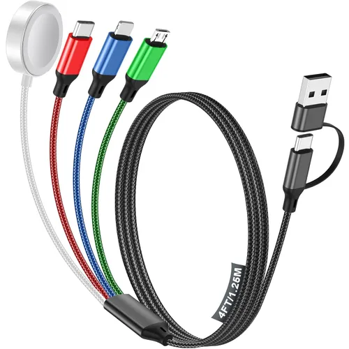 Vista 13 de Cable de carga múltiple para cargador de Apple Watch/cargador de iPhone, cable tipo C para iWatch Ultra/10-2/iPhone 17-11/Samsung S25-S20 1-negro