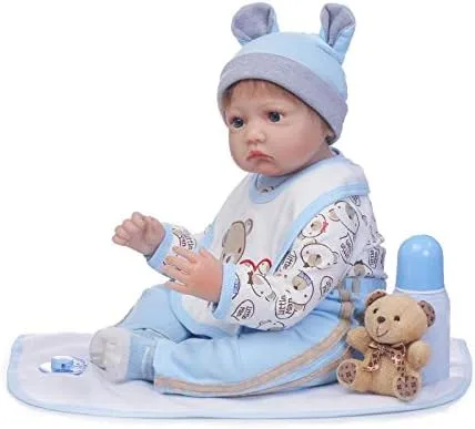 Vista 4 de Ropa de muñeca Reborn para niño, 5 piezas para muñeca Reborn de 17 a 18 pulgadas, conjunto de traje azul