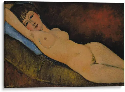 Vista 5 de Canvas Lab Reclining Nude on Blue Cushion by Amedeo Modigliani 11 x 7 in Fine Art Framed Print, Frame Color: Black, With Mat Classical art