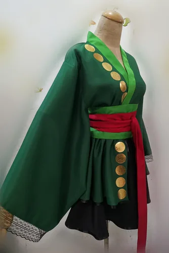 Vista 2 de Roronoa - Disfraz de cosplay de una pieza, kimono de capa de Halloween, color verde para hombre