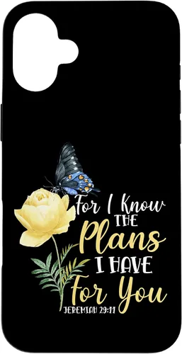 Vista 22 de iPhone 16 Christian Bible Verse Butterfly Rose Flower Jeremiah 29:11 Case