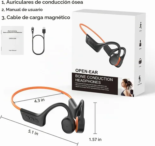 Vista 8 de Auriculares de conducción ósea Bluetooth, IPX7, impermeables, inalámbricos, auriculares abiertos, micrófono integrado, 10 horas de reproducción
