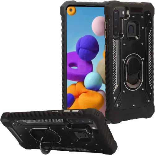 Vista 14 de Para Samsung Galaxy A21 (SM-A215) - Funda para teléfono con soporte de anillo - RS2 Gris RS2 Negro/Gris
