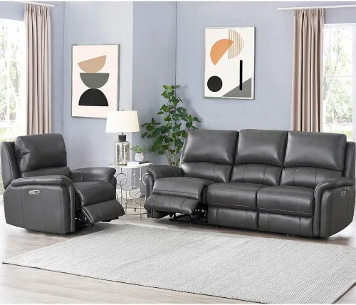 Vista 10 de Hydeline Erindale Zero Gravity Power - Sofá biplaza reclinable de cuero de grano superior, color gris cuarzo Quartz gris