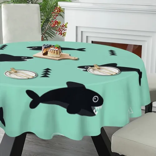 Vista 5 de Bonito mantel redondo con estampado de tiburón, lavable, resistente a las arrugas, para el hogar, cocina, comedor, picnic, campamento, fiesta