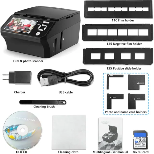 Vista 6 de Foto, tarjeta de identificación, escáner de diapositivas y negativos con pantalla LCD grande de 5 pulgadas, digitalizador de película