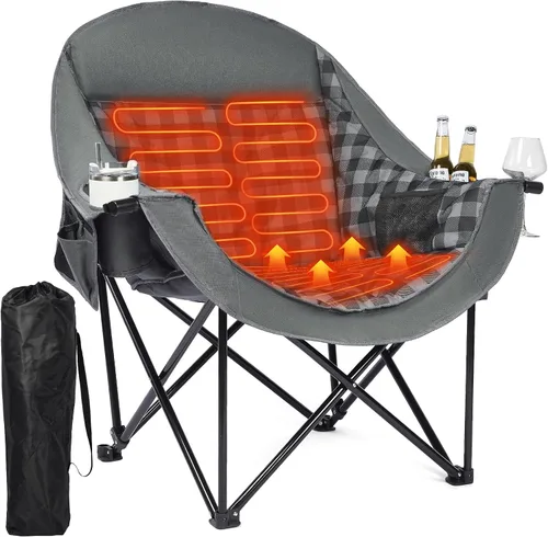 Vista 39 de Silla de camping de gran tamaño con calefacción, resistente, acolchada Negro (Allblack)
