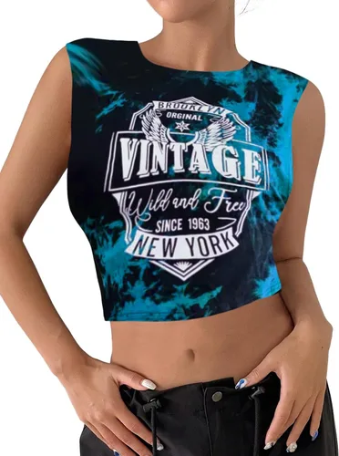 Vista 4 de Remidoo Camiseta corta sin mangas con estampado gráfico de letras para mujer