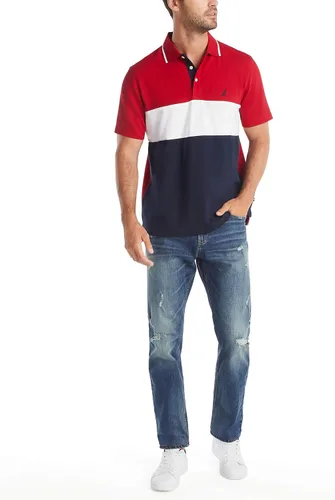 Vista 2 de Nautica Polo de manga corta 100 algodón con bloques de color piqué para hombre