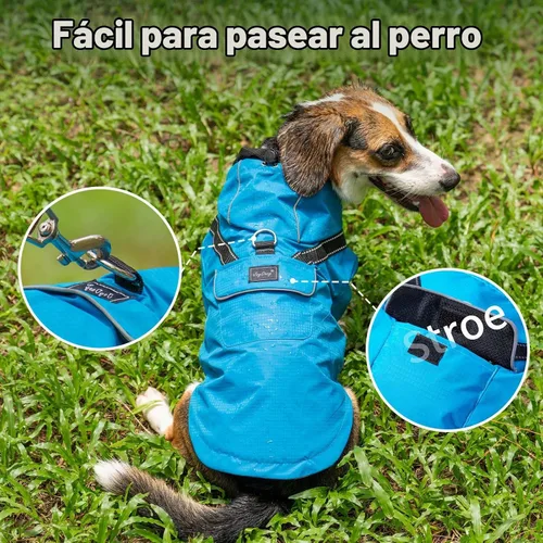 Vista 4 de JoyDaog Impermeable para perros con capucha, chaqueta impermeable para Azul