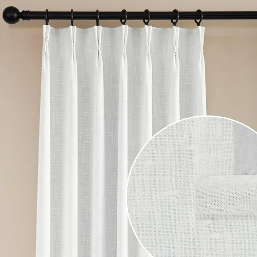Vista 8 de Cortinas Grises de 84 Pulgadas de Largo con Textura de Lino Transparente con Forro para Sala de Estar, Pliegues Pellizco Pestaña Trasera Cortinas
