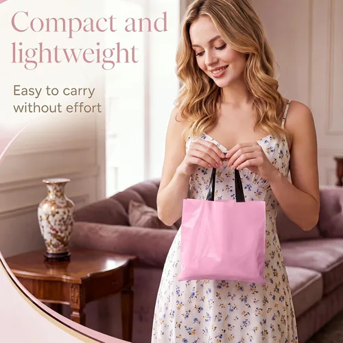 Vista 5 de Geyee - 100 bolsas de regalo de plástico rosa de 8 x 7 pulgadas, bolsas