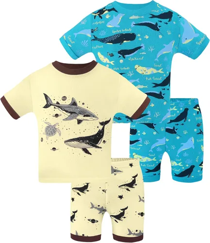 Vista 37 de DAUGHTER QUEEN - Pijama para niños de 4 piezas, conjunto corto 100 % algodón, talla 18 meses-12 años Soft, Breathable, Lightweight, Comfortable