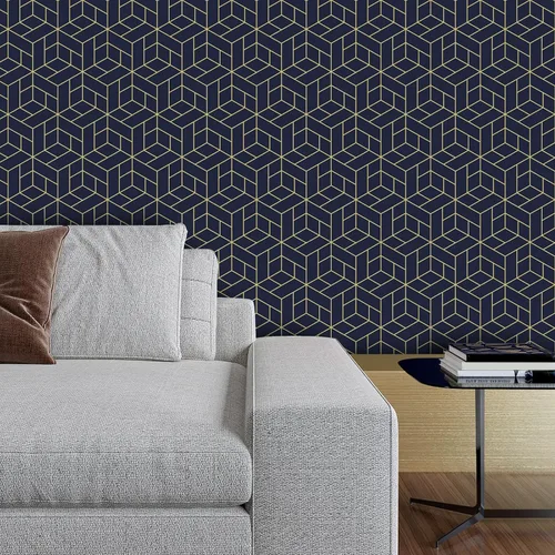 Vista 2 de VaryPaper Papel tapiz geométrico hexagonal azul marino de 17.7 x 78.7 pulgadas, para pegar y despegar, papel de contacto geométrico decorativo