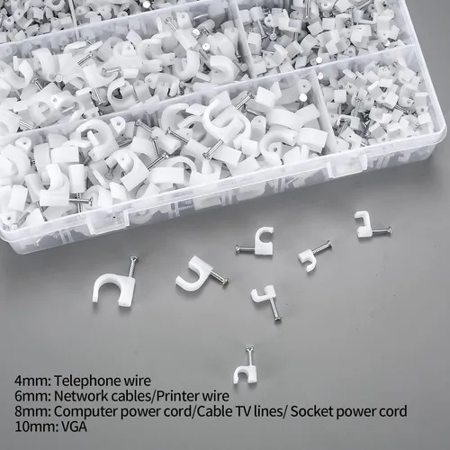 Vista 3 de 700 clips de cable con clavos de acero, clips de gestión de cables de cable, cable Ethernet blanco/cable coaxial/soporte de cable de cable, clips