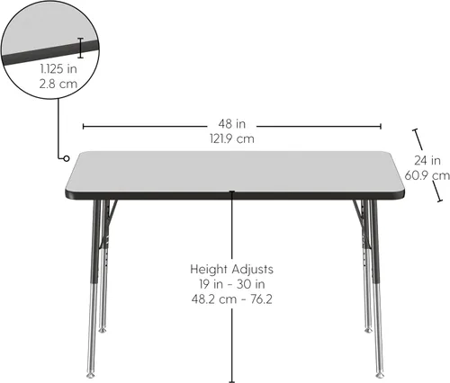 Vista 3 de FDP - Mesa rectangular para actividades escolares y de oficina (24 x 48 pulgadas), patas estándar con deslizadores giratorios, altura ajustable