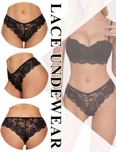 Vista 4 de Avidlove Bragas de encaje floral para mujer, ropa interior sexy hipster en forma de V