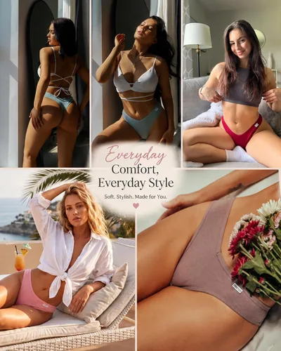 Vista 2 de FINETOO Paquete de 7 tangas para mujer, de algodón, transpirables, de tiro bajo, bragas hipster, sexy, S-XL