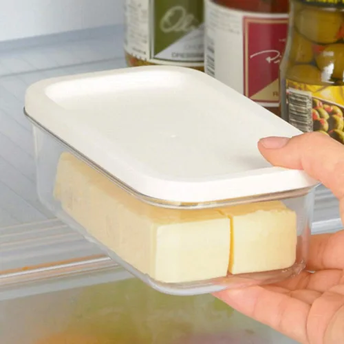 Vista 4 de Mantequillera rectangular con tapa con cortador para cortar y almacenar fácilmente, caja de mantequilla para refrigerar, contenedor de mantequilla