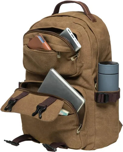 Vista 6 de KAUKKO Vintage Casual polyster and Leather Rucksack Backpack(20-2-KHAKI)