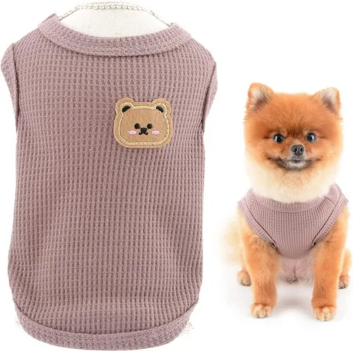 Vista 11 de SMALLLEE_LUCKY_STORE Camiseta sin mangas de punto gofre con bonito oso para cachorros, para perros pequeños, gatos, niños y niñas, camiseta
