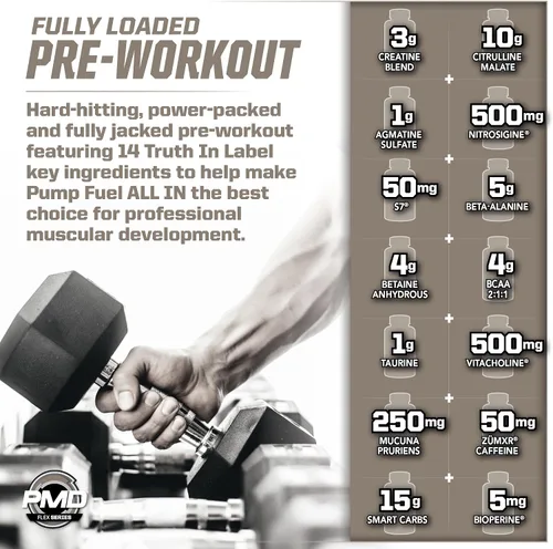 Vista 8 de PMD Sports Pump Fuel All in Insanity, Polvo Pre-Entreno Definitivo y Bomba Muscular, Energía de Máxima Fuerza, Concentración, Resistencia